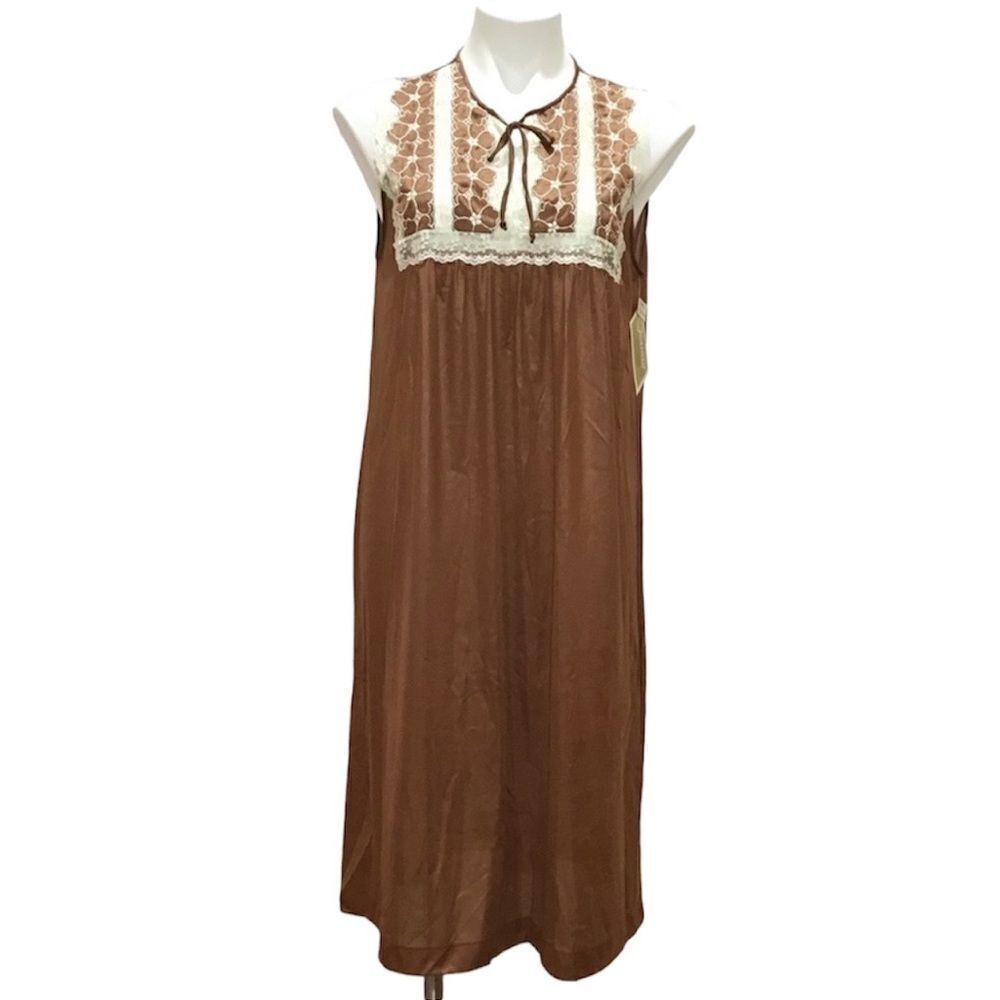 LGWU USA Made Gossard Artemis 70s Lace Night Gown Brown Vintage Size Medium